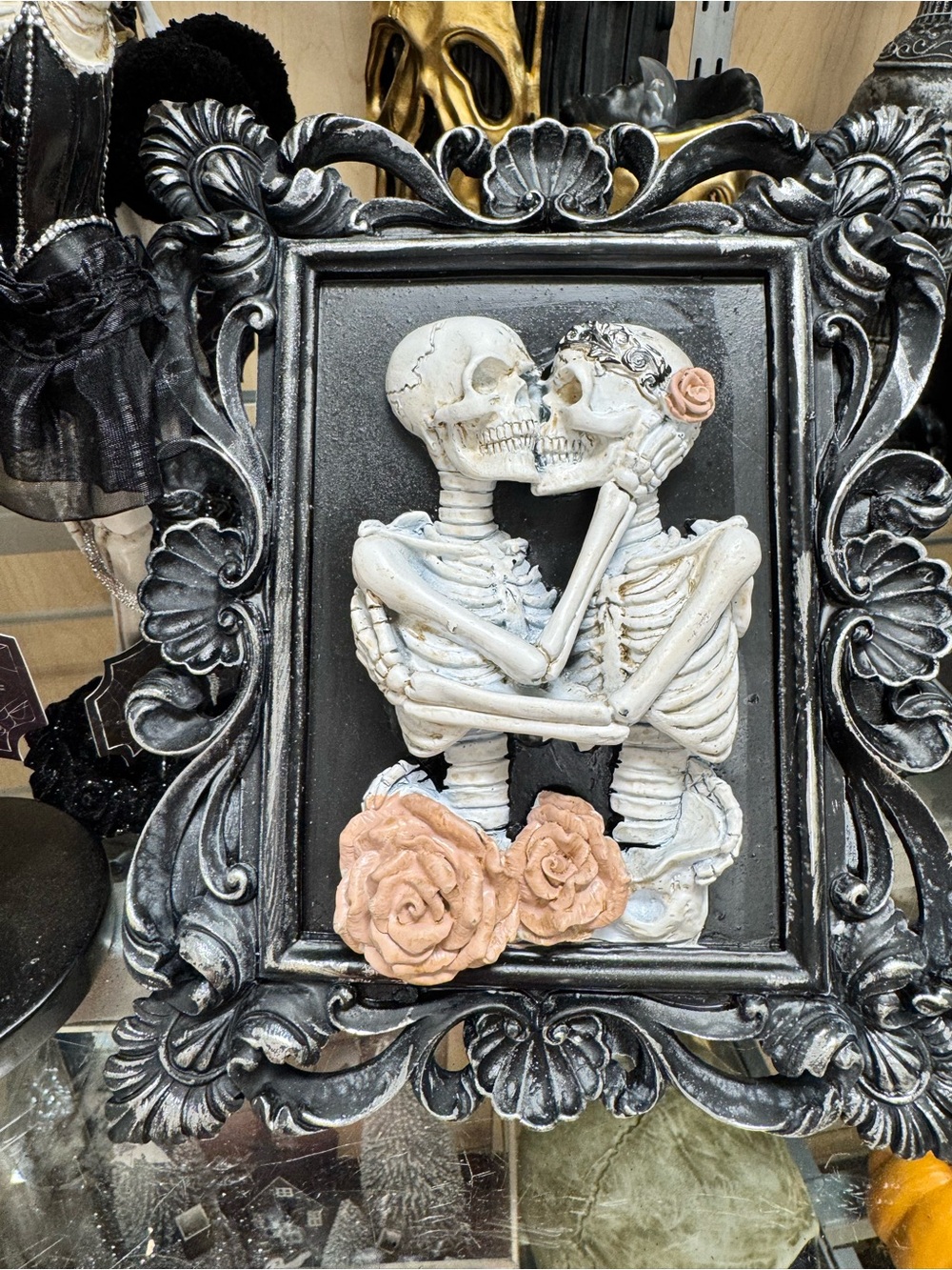 Halloween framed art 2 skeletons goth frame